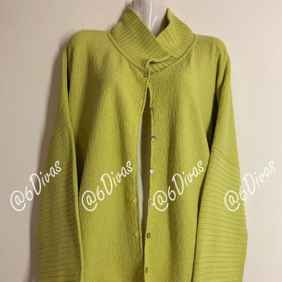 Cotton Cardigan Yellow Jacket Chartreuse Lime Green Sweater - Size L - NEW - Picture 1 of 16